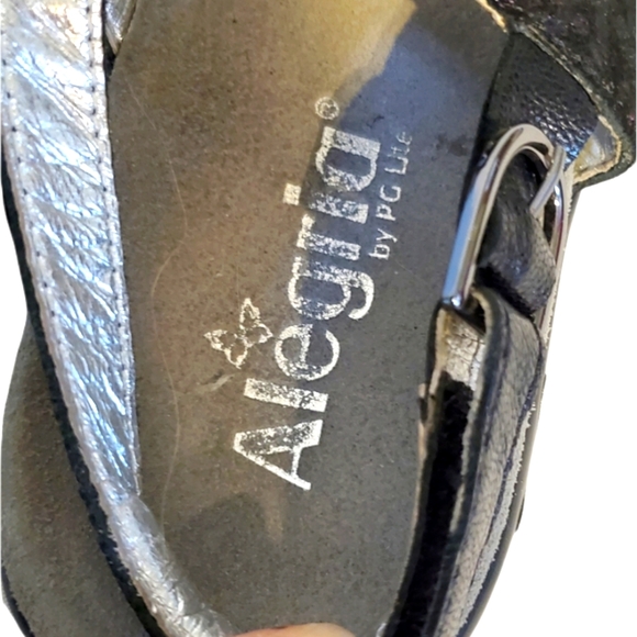 Alegria Irridesent metallic snakeskin look double strap sandals. - Picture 5 of 7